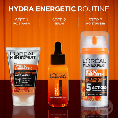 L'Oréal Men Expert Hydra Energetic XXL Moisturiser, 24H Anti-Fatigue Hydration, Energises Men's Skin, Fighting Signs of Fatigue with Vit C &amp; Protein, Fast-absorbing even on beards, 100ml
