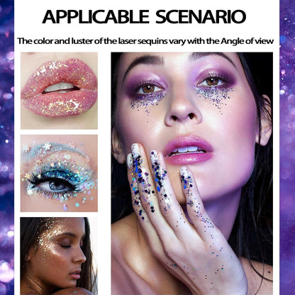 Body Glitter Gel, Face Sequins Chunky Mermaid Liquid Holographic for Body, Cheeks and Hair, Sparkling Festival Party Lotion Beauty Makeup, Nail Art DIY (02#)