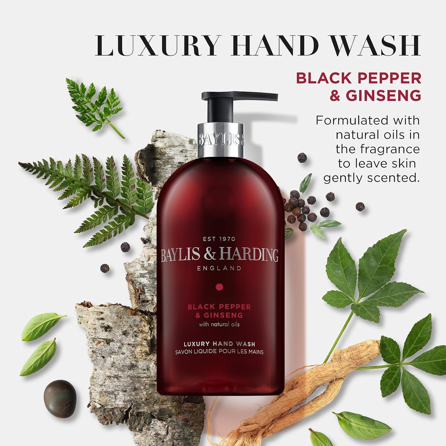 Baylis &amp; Harding Black Pepper and Ginseng Hand Wash, 500 ml (Pack of 3) - Vegan Friendly