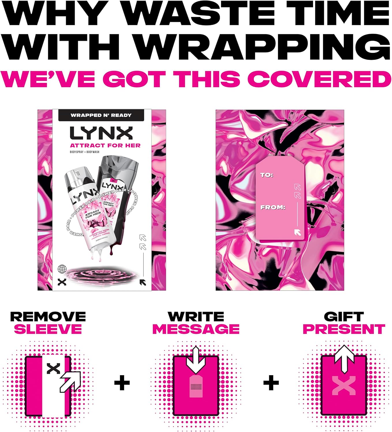 Lynx Attract for Her Gift Set- 50ml Body Spray &amp; 225ml Body Wash, Fresh Fragrance Duo, Feminine Scent, Great for Gifting or Everyday Use