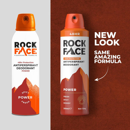 Rock Face Antiperspirant Deodorant for Men - Power Spicy Oriental Scent, 200ml Spray, 48 Hour Protection, Non-Staining