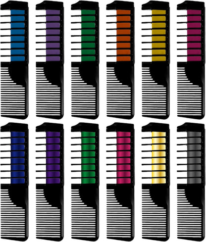 12 Hair chalks comb, 12 NEON &amp; METALLIC hair chalk, Non-Toxic Easy Washable Hair Dye Colourful, METALLIC &amp; NEON hair chalk -Perfect for Festivals, Halloween, Party, hair chalks for girls