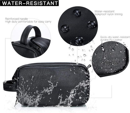 Elviros Water-Resistant PU Leather Toiletry Bag for Men Large Travel Wash Bag Shaving Dopp Kit Bathroom Gym Toiletries Makeup Organizer with Wet Dry Bag,Gift for Men