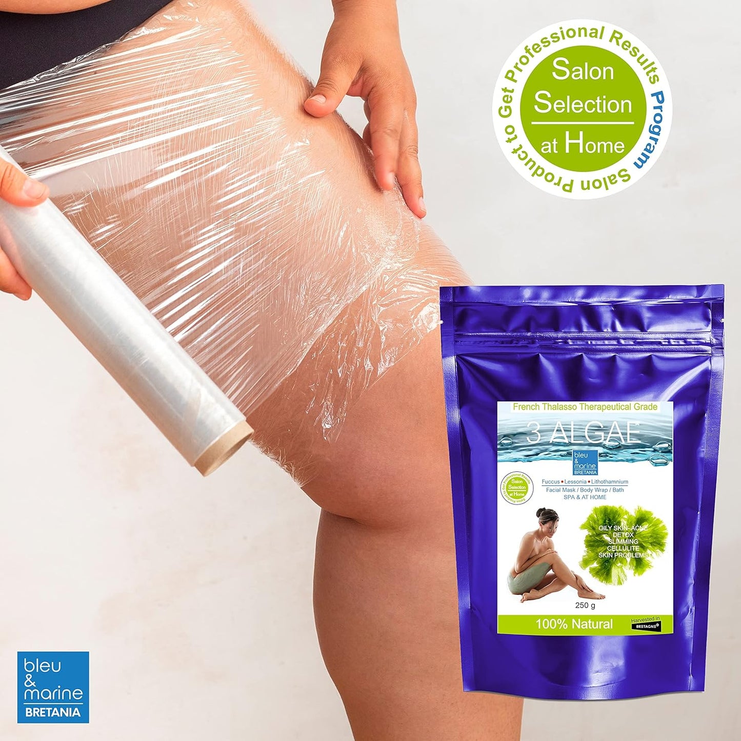 bleu &amp; marine Bretania - 250g Detox Seaweed Body Mud Wrap | Anti-Aging &amp; Skin Rejuvenating | Strong Detox Action | Inch-Loss Body Treatment | Solutions for Oily Skin &amp; Acne, 250 g Pack of 1