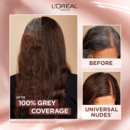 L'Oréal Paris Excellence Universal Nudes Hair Colour, Ammonia-Free, Micro-Keratine, Triple Care, 100% Grey Coverage, Radiance Boosting, 5U Universal Light Brown
