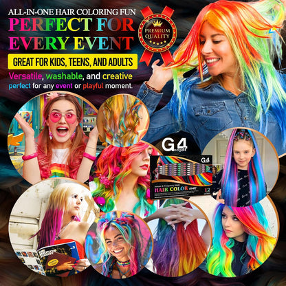 G4GADGET 2-in-1 Hair Chalk Comb Set – 12 Vibrant Temporary Hair Colours (6 Dual Combs) | Instant Washable Non-Toxic Hair Dye for Girls, Kids &amp; Women | Fun Party, Cosplay &amp; Festival Hair Colour Gift Se