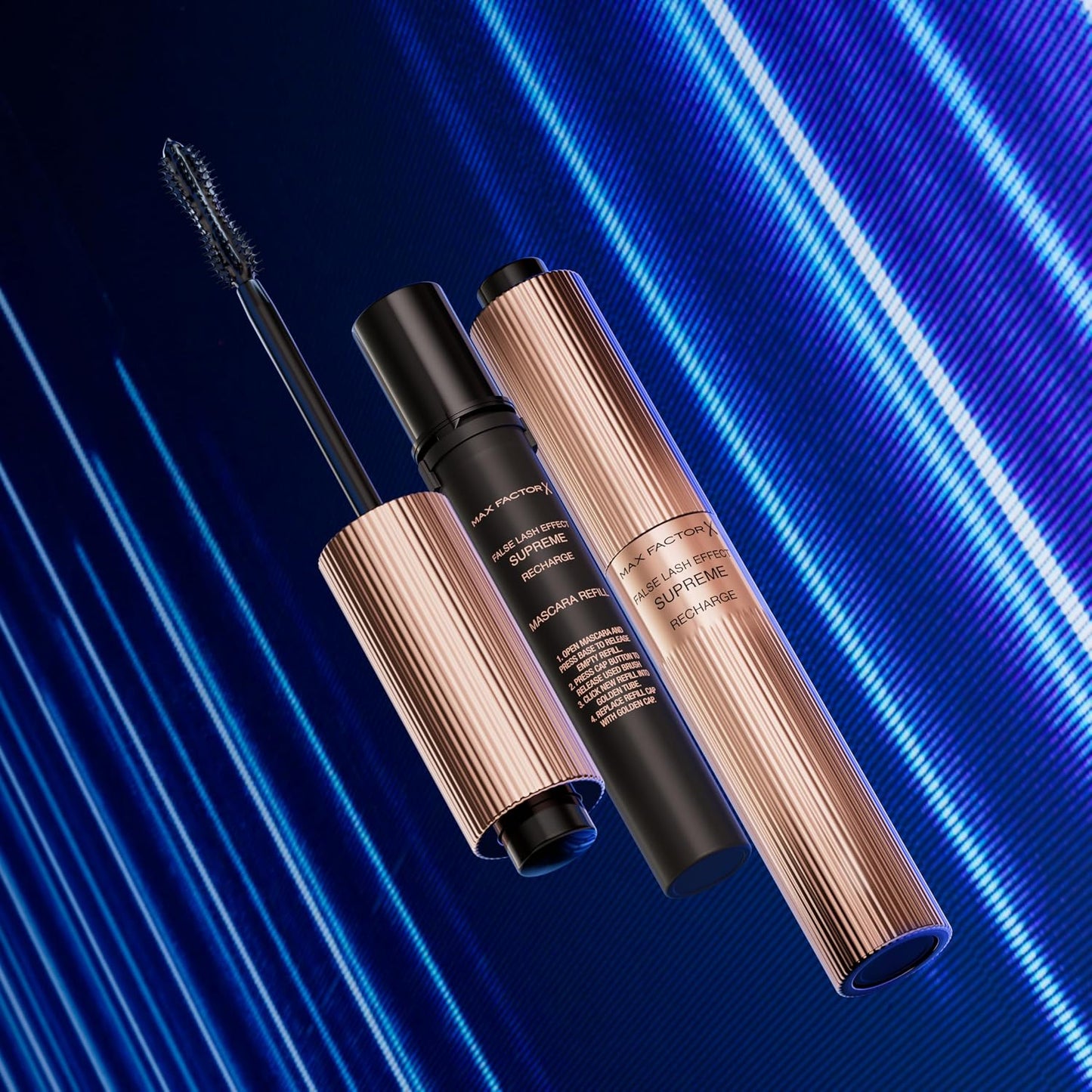Max Factor False Lash Effect Supreme Recharge Mascara - Black, Instant 7x Volume, Healthier-Looking Lashes, Keratin-Rich Formula, Refillable Mascara