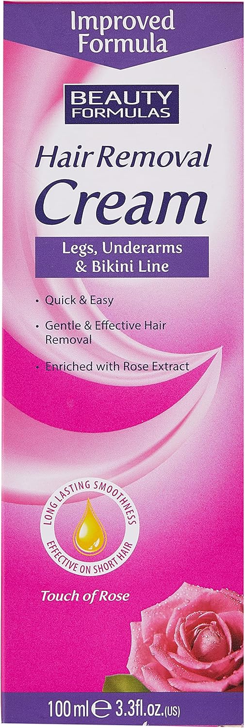 Beauty Formulas Hair Removal Cream, Touch of Rose, Gentle &amp; Effective for Legs, Underarms, Bikini Line, Long-Lasting Smoothness