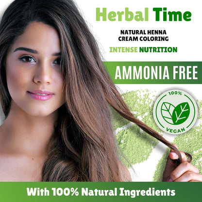 Herbal Time Henna Natural Cream Color Natural Black Nº 7 | Henna Coloring Cream with Nettle Extract | Gray Hair Cover | Temporary Color Dye Creame | Ammonia Free, Sulfates Free, Parabens Free | 75 ml