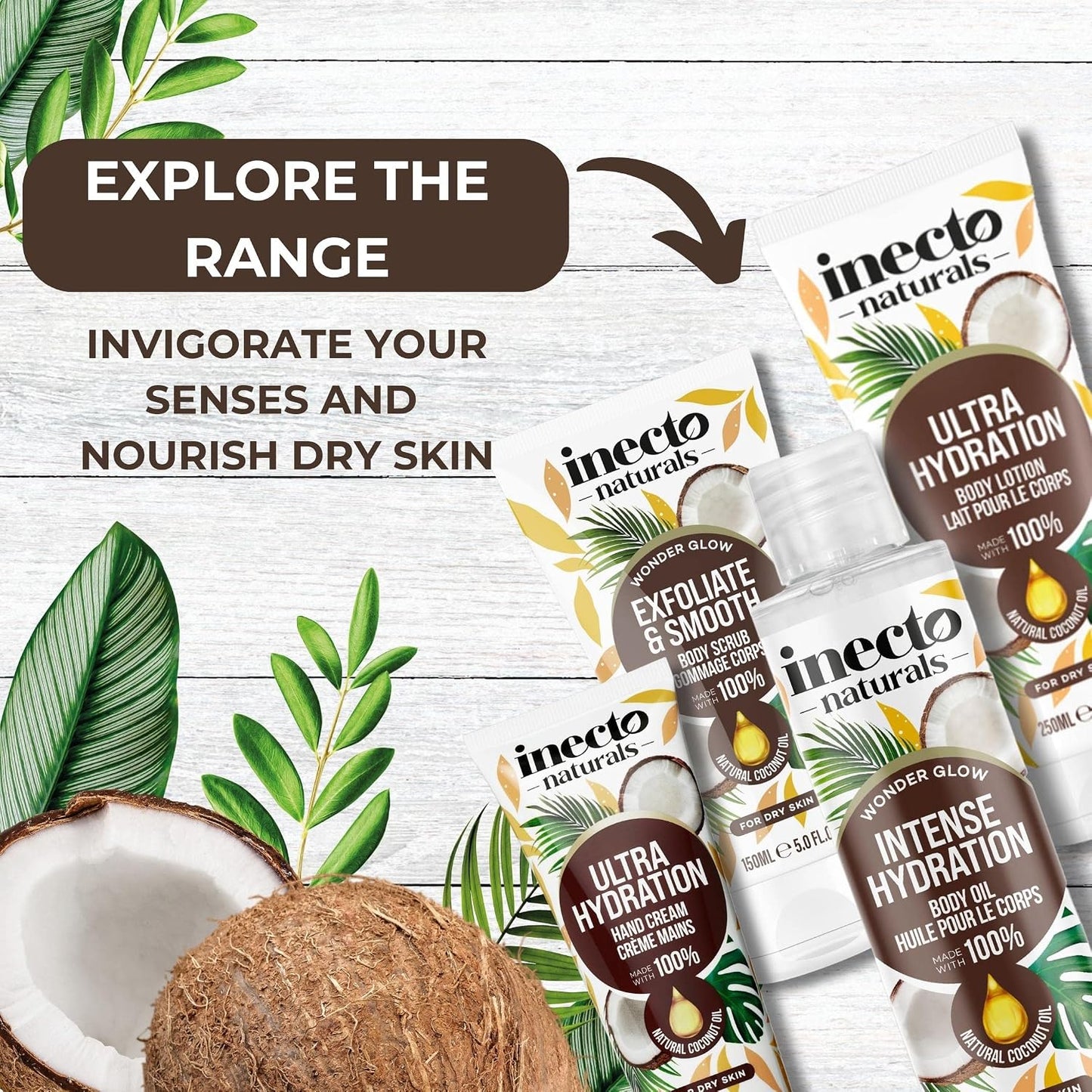 INECTO Revitalising Coconut Body Scrub 150ml, 100% Natural Nourishing Skin Exfoliating Scrub, Rich in Natural Minerals for All Skin Types, Enriched with Coconut Oil