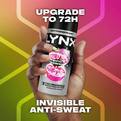 Lynx Epic Fresh Anti-Perspirant Aerosol Men's Deodorant Spray with ProScent technology and a grapefruit &amp; tropical pineapple scent for 72 hours protection against odour and wetness 150 ml
