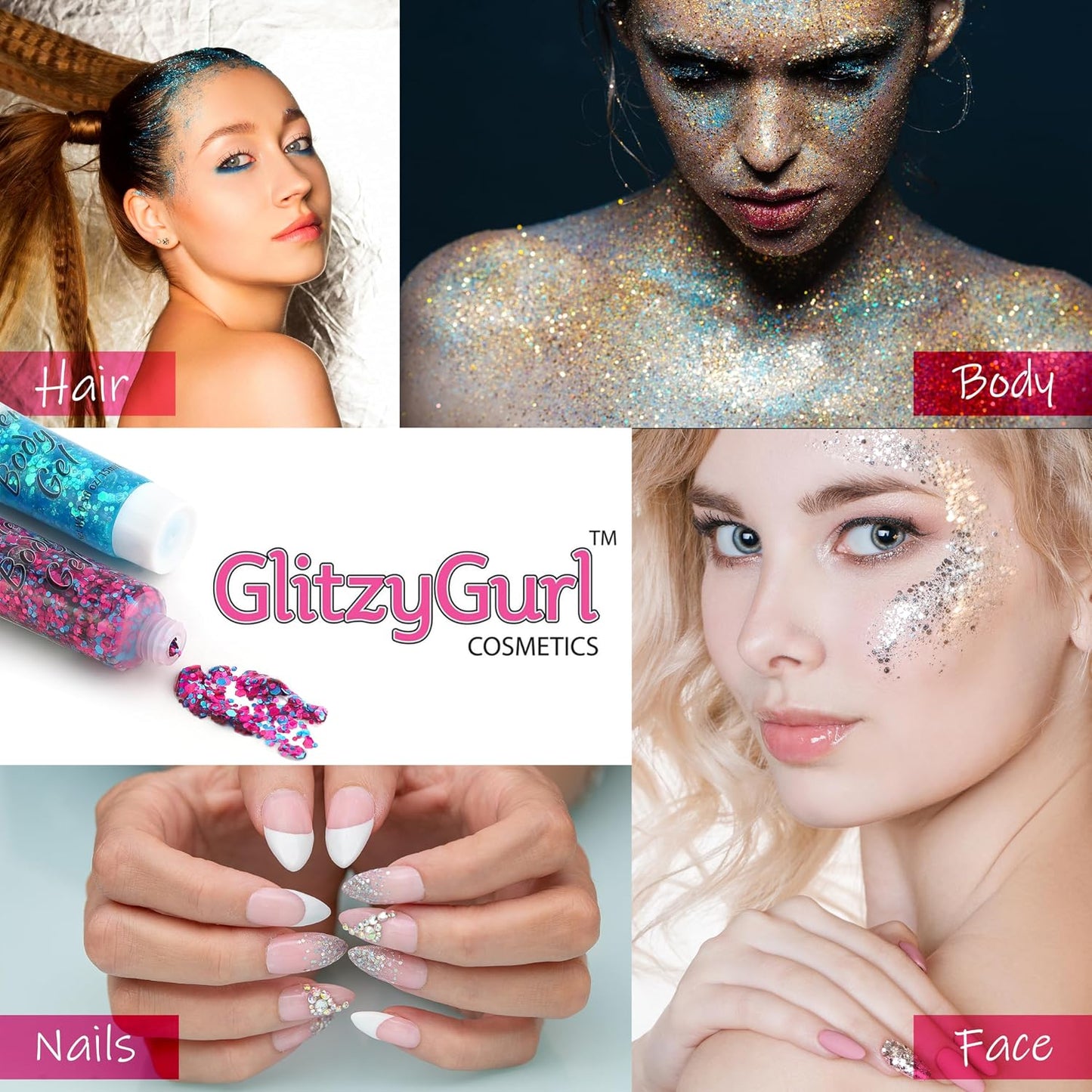 Holographic Glitter Face and Body Gel 8 Pack Cosmetic Glitter, Body Glitter, Hair Glitter, Festival Gel