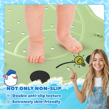 UNEEDE Non Slip Bath Mat for Kids, Frog-Shaped Bathtub Mat Non Slip Anti Mould, 76 x 45 cm, Rubber Bath Mats for Babies &amp; Children, Bath Mat for Bathtub with Strong Suction Cups, Machine Washable