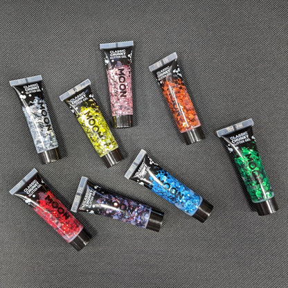 Classic Chunky Face &amp; Body Glitter Gel by Moon Glitter - Red - Cosmetic Festival Glitter Face Paint for Face, Body, Hair, Nails - 12ml