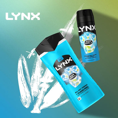 Lynx Ice Chill 3-in-1 Body Wash Hair, Face and Body Cleanser shower gel with plant-based prebiotics and 5x more moisturisers** for an all day fresh &amp; clean feel 500 ml