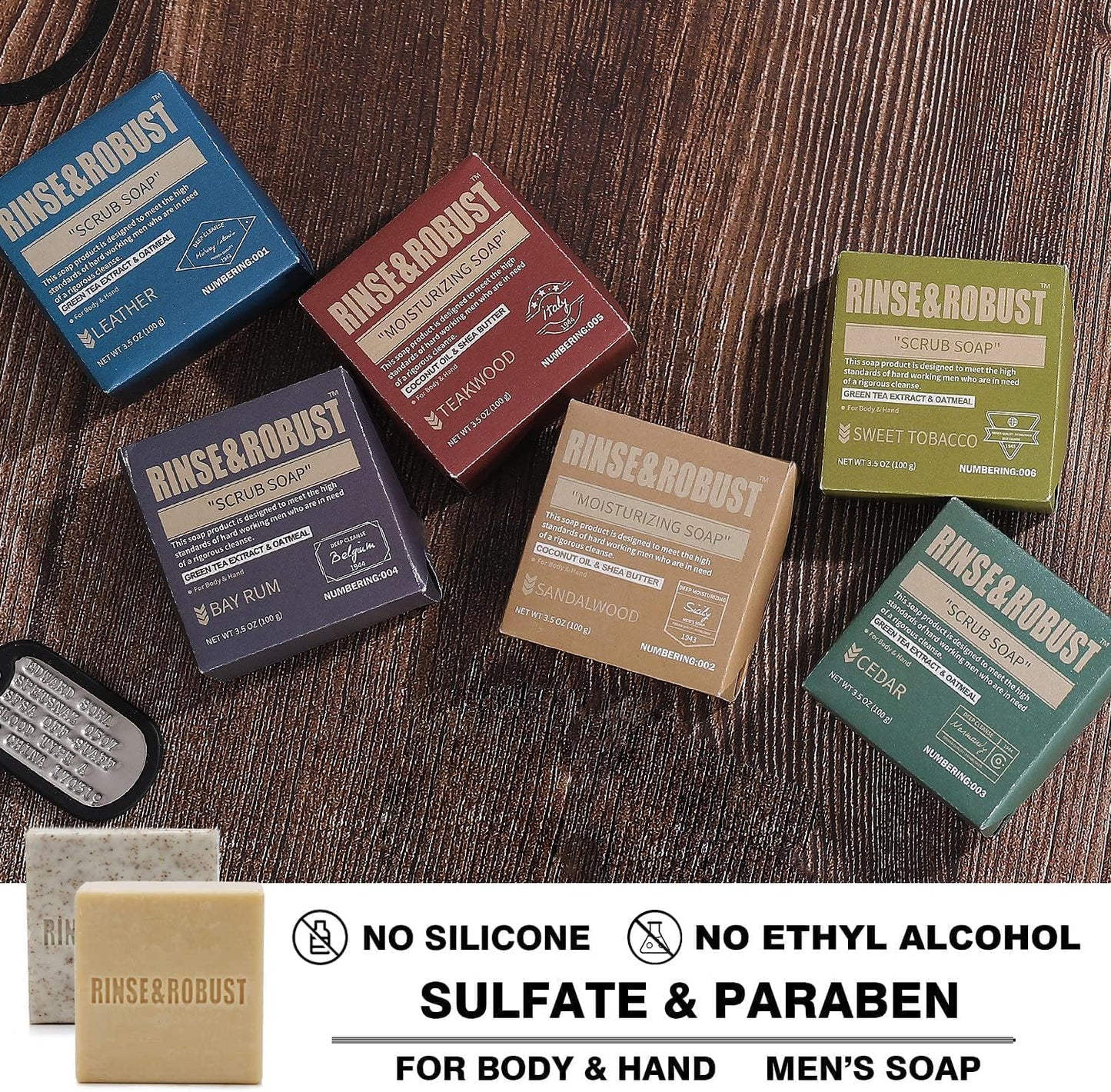 Soap Bars Mens Set Gifts Fathers Day 6Pcs Handmade Cleansing Set Moisturizing &amp; Exfoliating Scrub Soap Gift for Men All Skin Type 3.5 oz of 6 Different Scents Bars Idea Christmas Valentine's Day Gifts