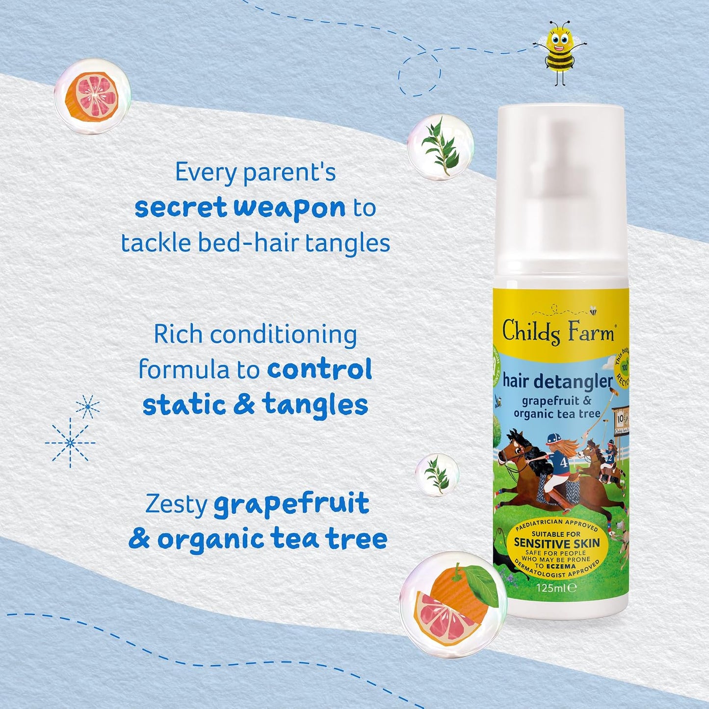 Childs Farm | Kids Hair Detangler 125ml | Grapefruit &amp; Organic Tea Tree | Detangles &amp; Smooths | Suitable for Dry, Sensitive &amp; Eczema-prone Skin