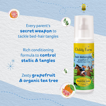 Childs Farm | Kids Hair Detangler 125ml | Grapefruit &amp; Organic Tea Tree | Detangles &amp; Smooths | Suitable for Dry, Sensitive &amp; Eczema-prone Skin