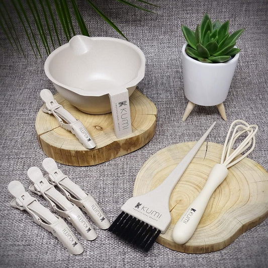 Kumi Professional Wheat Eco-Friendly Oatmeal 7 Piece Tint Bowl &amp; Brush Kit - Ideal for Professional or Home Use