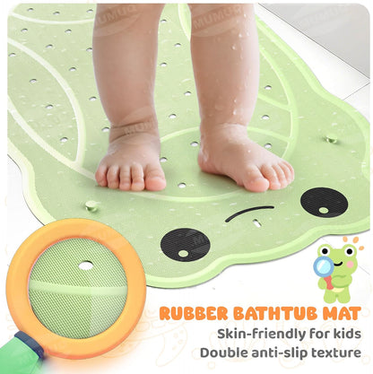 Baby Bath Mat Non Slip Anti Mould Rubber Shower Mat for Toddler and Kids Bath Mats for Tub Cartoon Frog Bathroom Mats with Suction Cups and Drain Holes 76 x 45 cm, Green