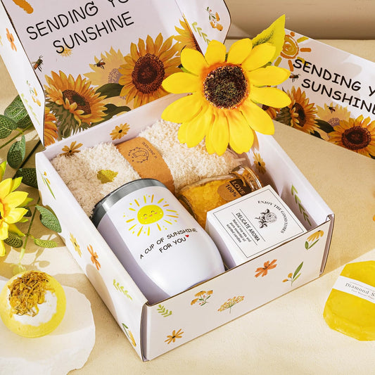 Birthday Pamper Gifts For Women,Sending Sunshine Get Well Soon Gifts Basket Self Care Package Relaxation Spa Bath Set Christmas Hamper Presents Box thank you Gift for Mum Friends Sisters Wife
