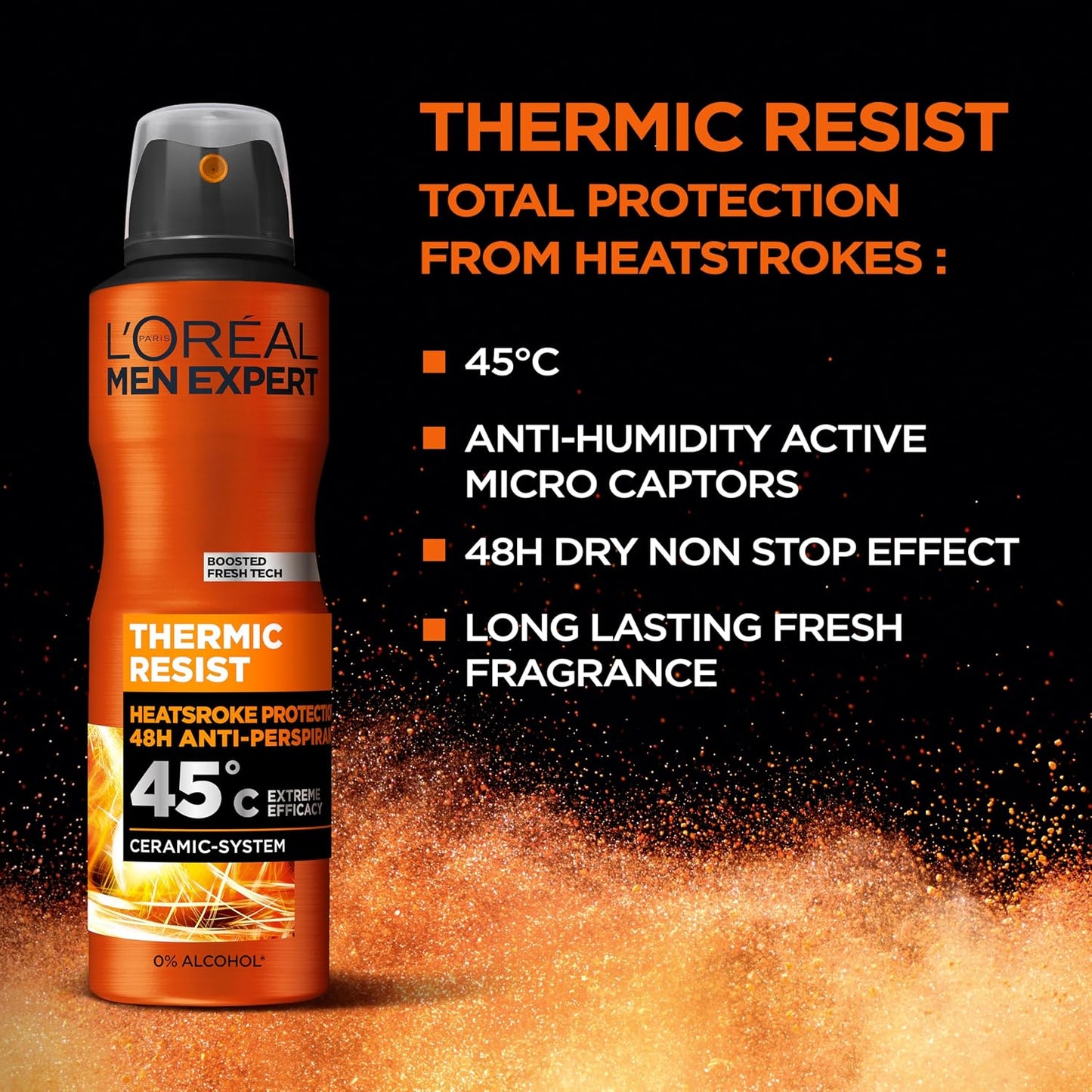 L’Oréal Men Expert Thermic Resist XXL Anti-Perspirant Deodrant Spray with Clean Cool Fragrance, 48H Heat-Resistant Protection (Tested at 45°C), Ceramic Technology – 300ml (Pack of 2)
