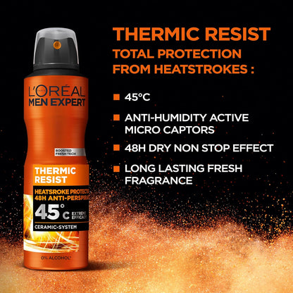 L’Oréal Men Expert Thermic Resist XXL Anti-Perspirant Deodrant Spray with Clean Cool Fragrance, 48H Heat-Resistant Protection (Tested at 45°C), Ceramic Technology – 300ml (Pack of 2)