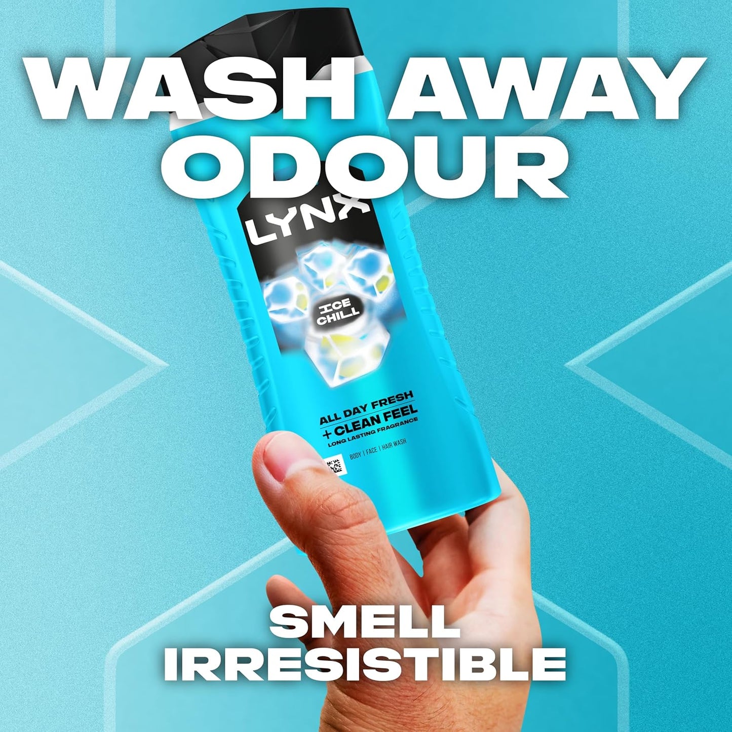 Lynx Ice Chill 3-in-1 Body Wash Hair, Face and Body Cleanser shower gel with plant-based prebiotics and 5x more moisturisers** for an all day fresh &amp; clean feel 500 ml