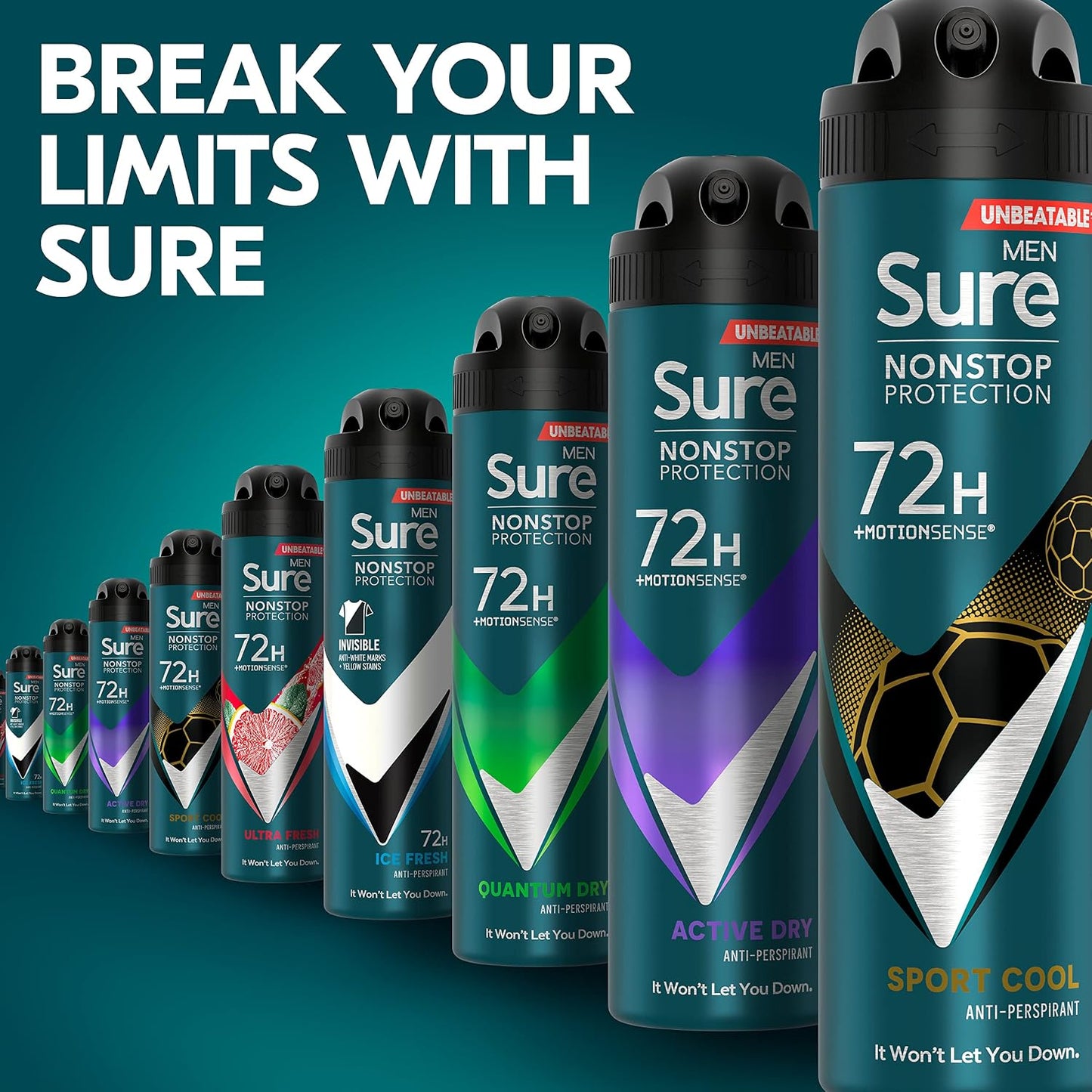 Sure Men Sport Cool Nonstop Protection Anti-perspirant Deodorant Aerosol MotionSense technology anti-perspirant deodorant spray 72h protection against sweat and odour 150 ml (Pack of 3)