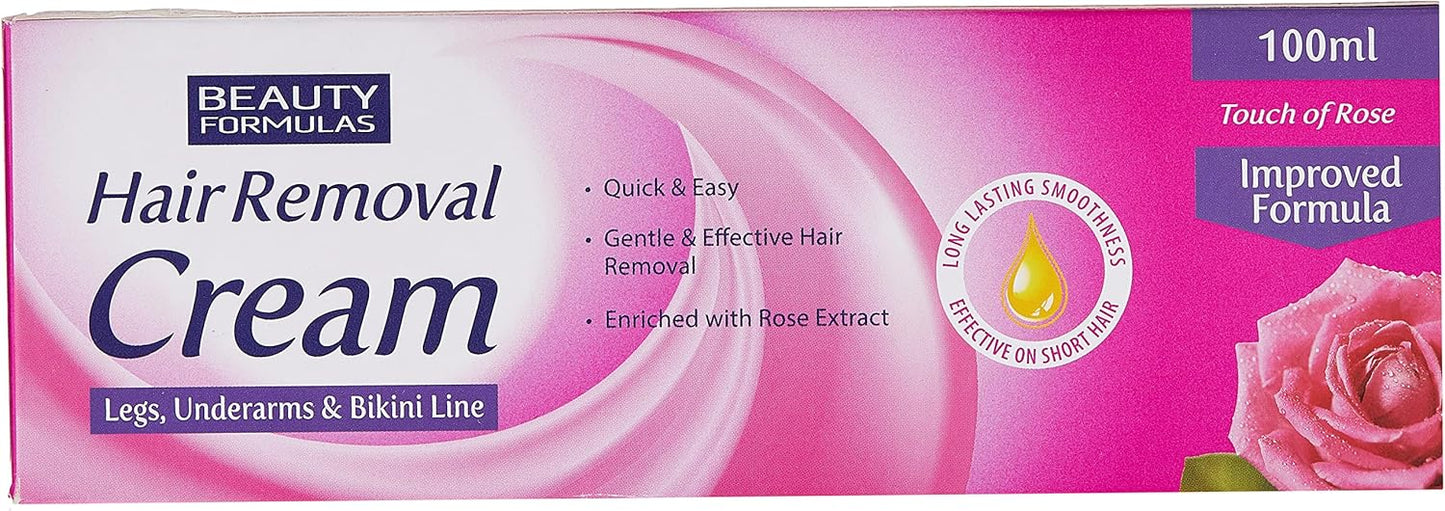 Beauty Formulas Hair Removal Cream, Touch of Rose, Gentle &amp; Effective for Legs, Underarms, Bikini Line, Long-Lasting Smoothness