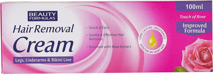 Beauty Formulas Hair Removal Cream, Touch of Rose, Gentle &amp; Effective for Legs, Underarms, Bikini Line, Long-Lasting Smoothness