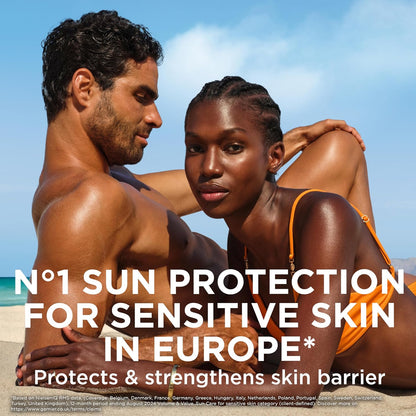 Garnier Ambre Solaire Sun Cream Spray SPF 50+ Sensitive Advanced Dry Mist, Water Resistant &amp; Non Greasy Sunscreen, Fragrance Free, UVA &amp; UVB Protection, 150ml