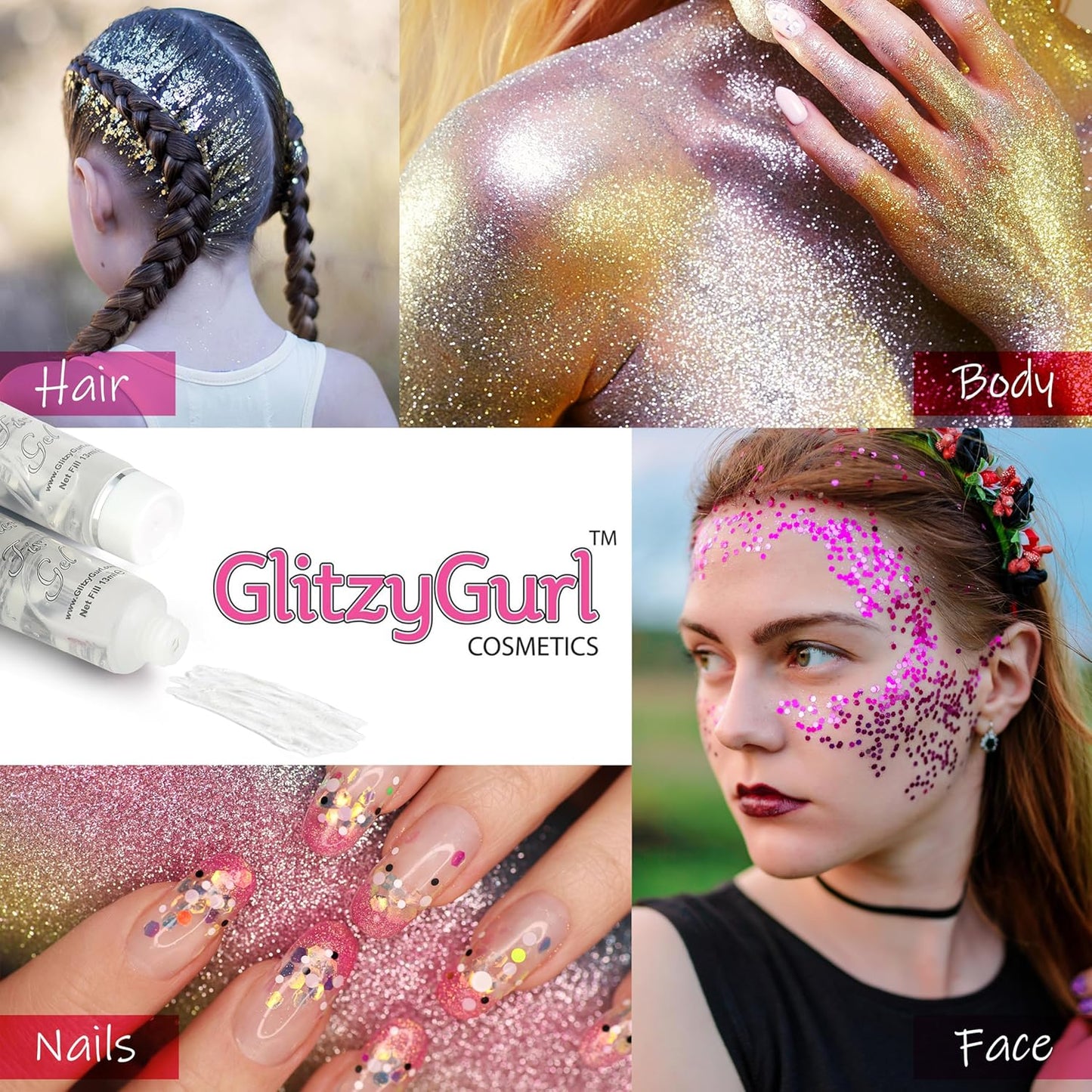 GlitzyGurl Glitter Fix Gel Face Body Adhesive Primer for Glitter, Eye dust, Pigment Eye Shadow Pack of 5