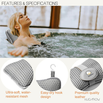 2-Pack Large Pillow for Hot Tub (Grey), Spa, and Chaise Lounge - Universal Headrest &amp; Neck Support Cushion, Adjustable Height with Long Strap, Easy Drying with Hook (2-Pack)