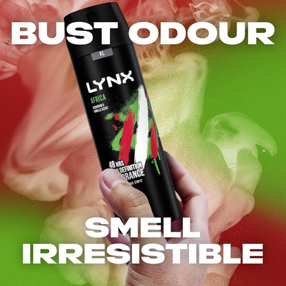 Lynx Men Africa Deodorant Body Spray for 48 hours of odour busting, high definition fragrance with a mandarin &amp; sandalwood scent 200 ml (Pack of 2)