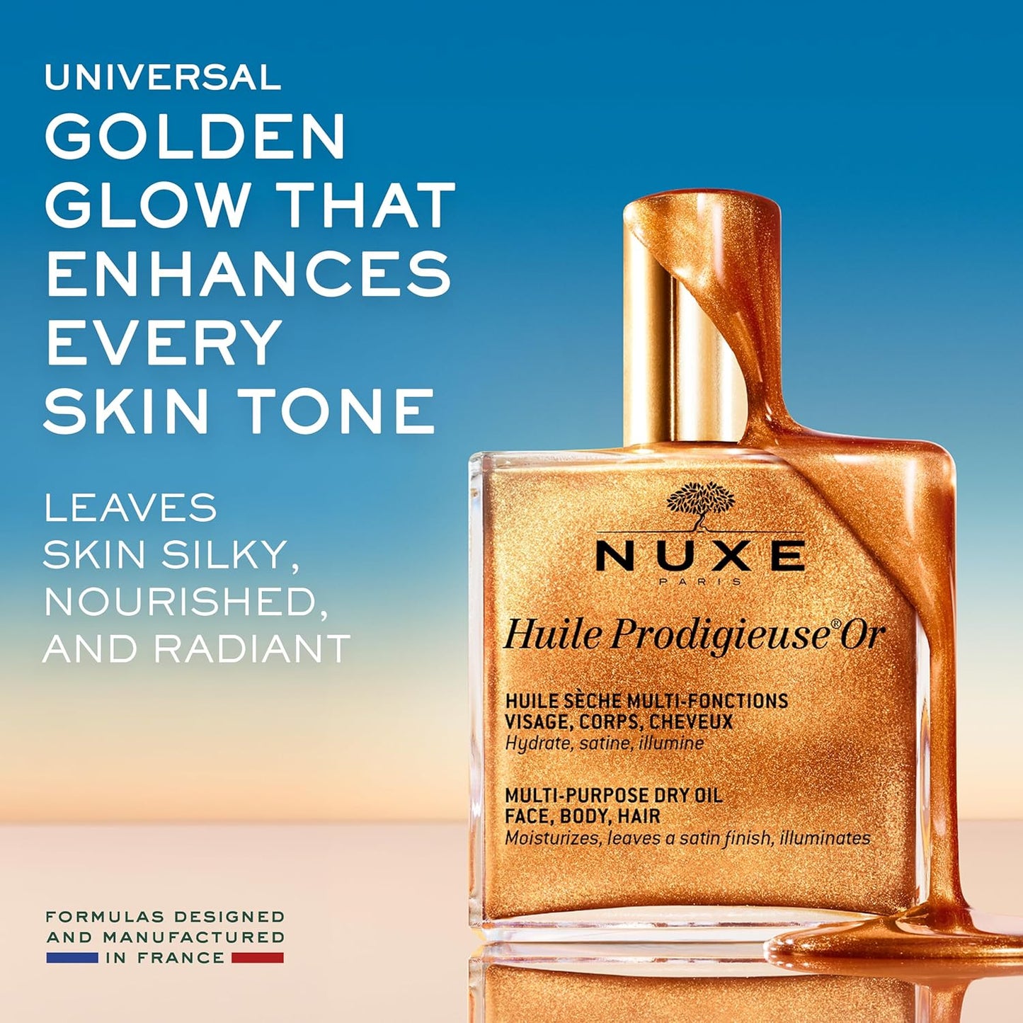 Nuxe Huile Prodigieuse Shimmering Dry Oil, Gold-Flecked Dry Oil, Illuminates &amp; Softens Face, Body &amp; Hair, Multi-Purpose Nourishment, Vegan Formula
