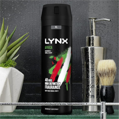 Lynx Men Africa Deodorant Body Spray for 48 hours of odour busting, high definition fragrance with a mandarin &amp; sandalwood scent 200 ml (Pack of 2)