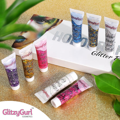 Holographic Glitter Face and Body Gel 8 Pack Cosmetic Glitter, Body Glitter, Hair Glitter, Festival Gel
