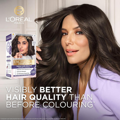 L'Oréal Paris Excellence Cool Crème Permanent Hair Dye, Radiant At-Home Hair Colour with up to 100% Grey Coverage, Pro-Keratin, Up to 8 Weeks of Colour, Colour: 5.11 Ultra Ash Light Brown