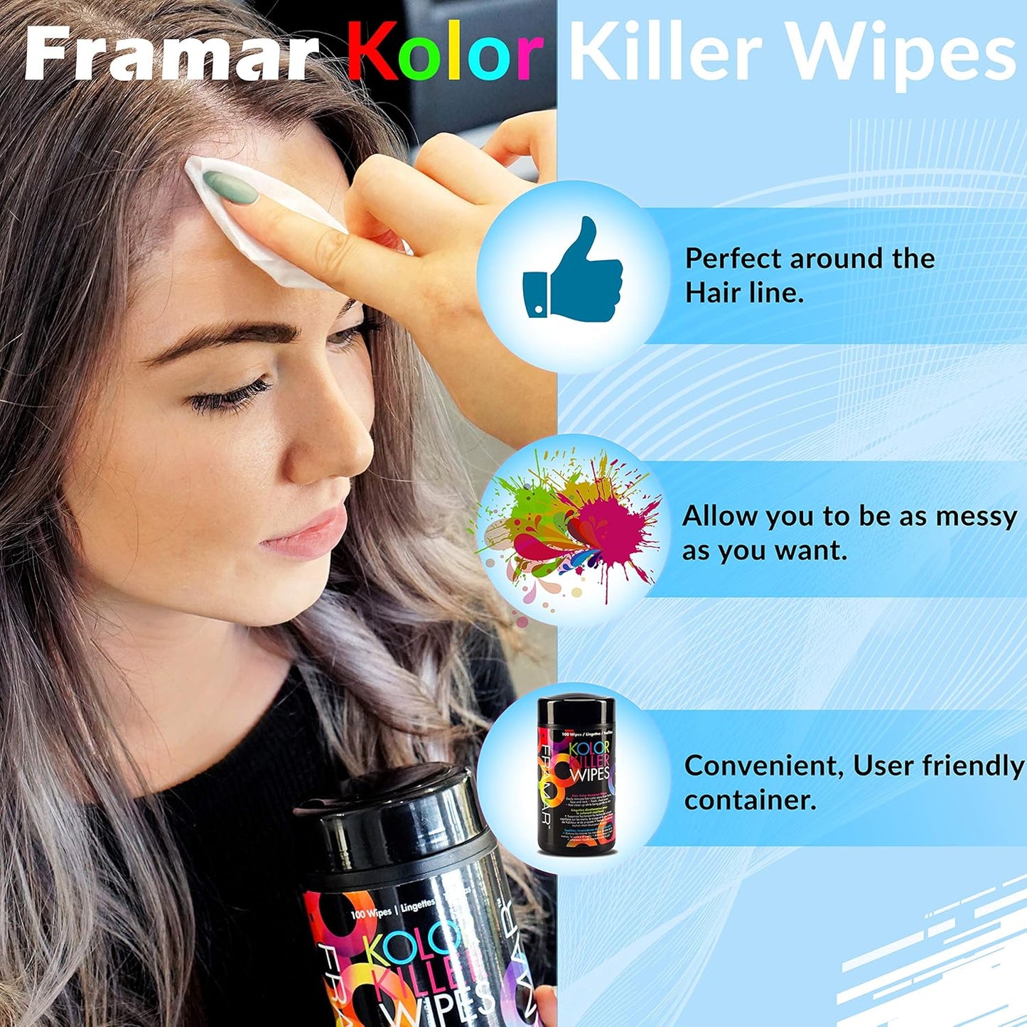 FRAMAR Professional Hair Colour Remover – 100 Wipes for Dye &amp; Bleach Removal Hair Color Remover, Dye Remover Hair Dye Permanent