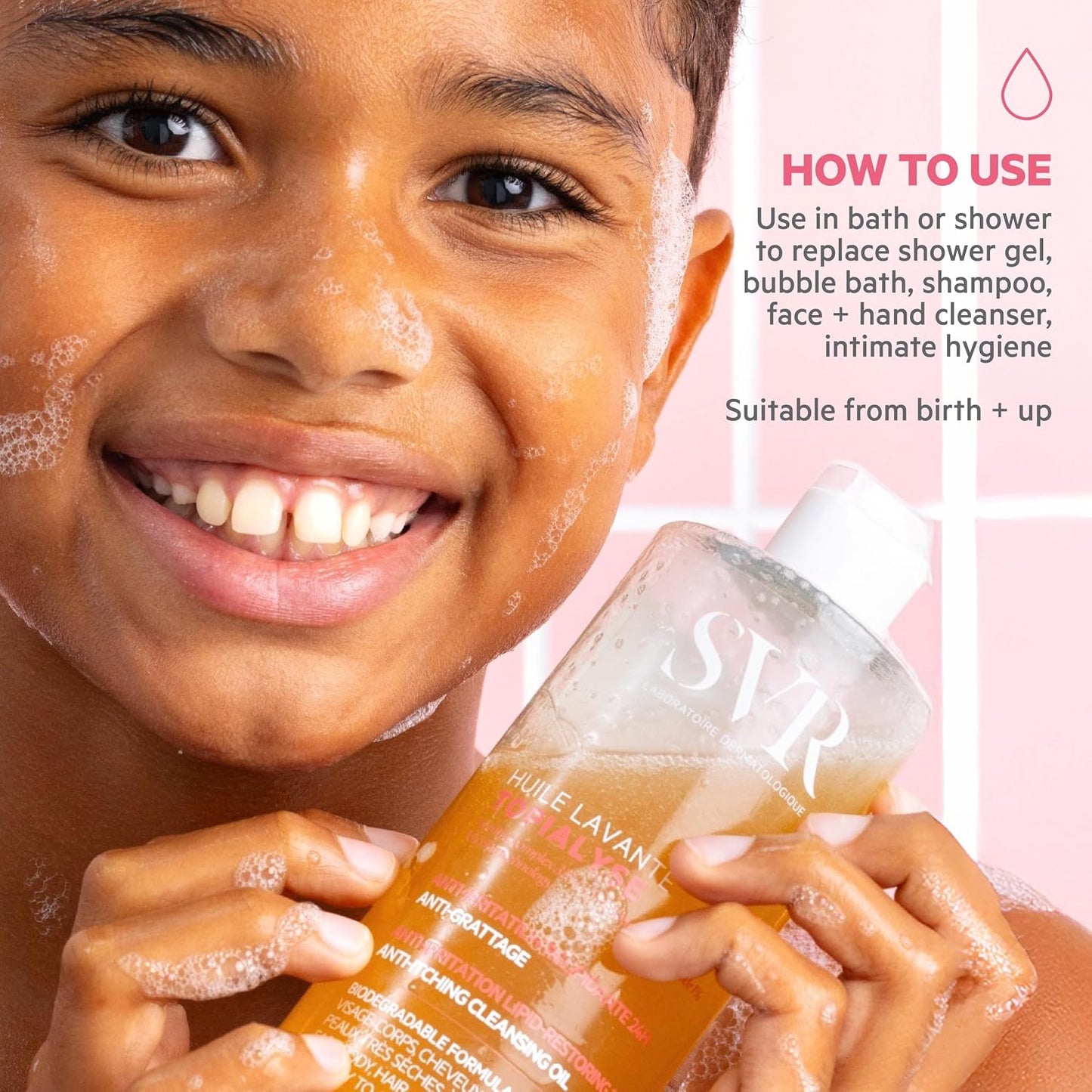 SVR TOPIALYSE All Over Micellar Shower Oil, Moisturising Eczema Body Wash, 24hr Hydration Emulsifying Soothing Bath Oil for Very Dry, Sensitive Skin, from Newborn and Up