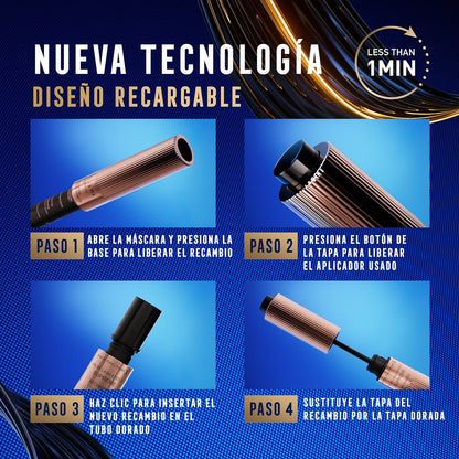 Max Factor False Lash Effect Supreme Recharge Mascara - Black, Instant 7x Volume, Healthier-Looking Lashes, Keratin-Rich Formula, Refillable Mascara