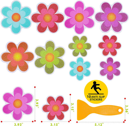Hebayy 10 Pack Non-Slip Flower Bathtub Shower Deco Water-Resistance Stickers with Bonus Scraper