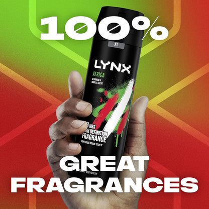 Lynx Men Africa Deodorant Body Spray for 48 hours of odour busting, high definition fragrance with a mandarin &amp; sandalwood scent 200 ml (Pack of 2)