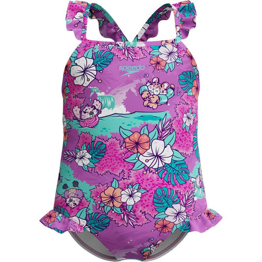 SPEEDO INFANT PRINTED FRILL THINSTRAP SWIMSUIT - PINK